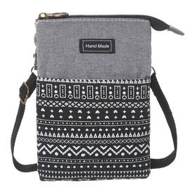 Roomy - Cartera de lona para teléfono celular, con correa para el hombro, para mujeres, adolescentes y niñas, P-negro y gris, Small
