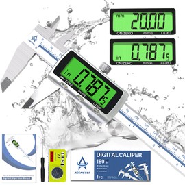ACEMETER Digital Vernier Calliper with Backlight 150 mm / 6 Inch with Large LCD Precision Thrust Gauges Depth Gauge Stainless Steel Analogue IP54 Waterproof for Indoor Outdoor Steps Brass