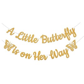 A Little Butterfly is on Her Way Banner, Butterflies Baby Shower Party Decorations, Garden Baby Shower Decor, Spring Summer Butterfly Themed Baby Birthday Decor Gold Glitter