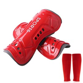 Football Shin Pads with Sleeves For Kids, Football Shin Guards Kids Shin Pads with High Elastic Sleeves,Games Leg Calf Protective Gear Reduce Shocks for Age 3-14 Youth and Boys Girls (Red)