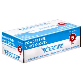 DISPOSABULL Small Powder-Free Disposable Vinyl Gloves, Box of 100