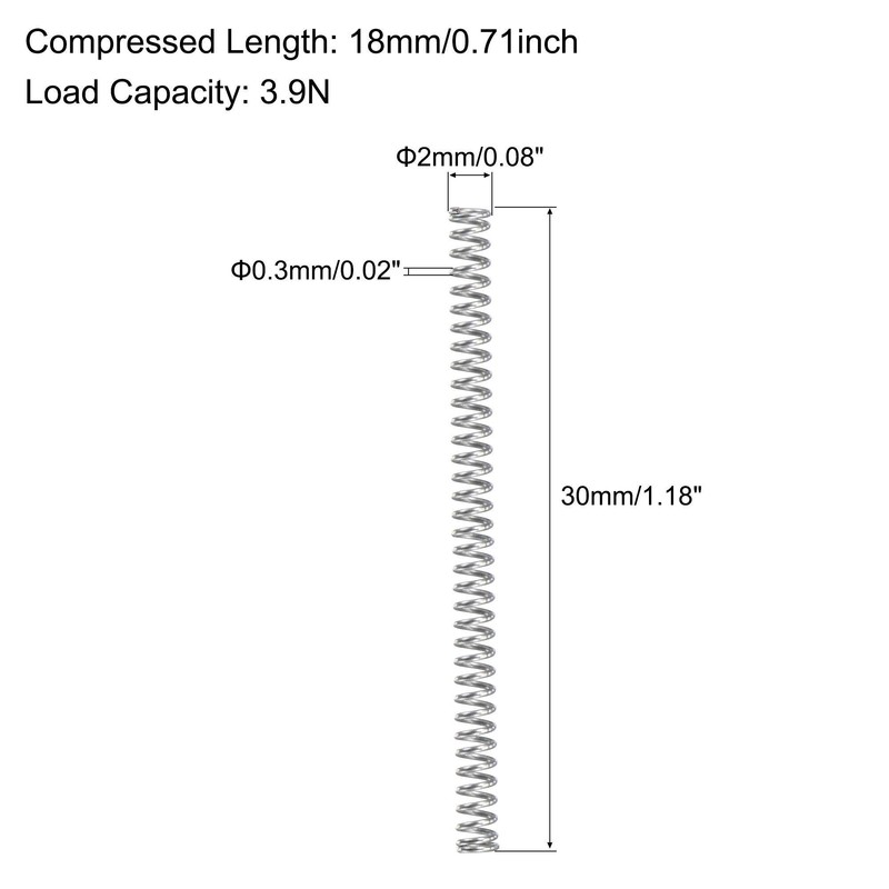 TA-VIGOR 10Pcs Extended Compressed Spring, 2mm OD,0.3mm Wire Size,30mm Length