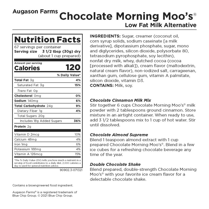 Augason Farms Morning Moo's Chocolate Low Fat Milk Alternative Can,