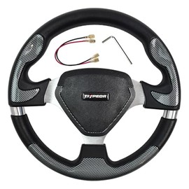Volante universal de carreras de aventura de poliuretano de 320 mm, 12.5 pulgadas, 6 pernos, volante plano deportivo con botón de bocina para barcos, yates, pontón carrito de golf
