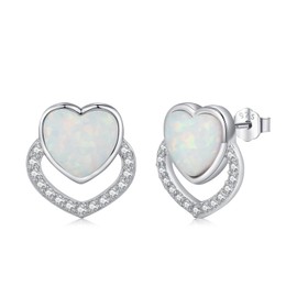 Generic StoryMidir Heart Stud Earrings for Women 925 Sterling Silver Hypoallergenic Love Heart Opal Earrings Jewelry Gifts