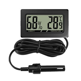 Reptile Thermometer Hygrometer, Black Digital Temperature Humidity Meter with LCD Display and Probe for Reptile Breeding Box