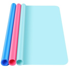 3 Pack Silicone Craft Mat, IKOCO 15.7"x 11.8" Silicone Mat Bulk Playdough Mat Nonslip and Nonstick Silicone Sheets for Crafts, Paint, Resin Casting Molds (Blue & Rose Red& Cyan)