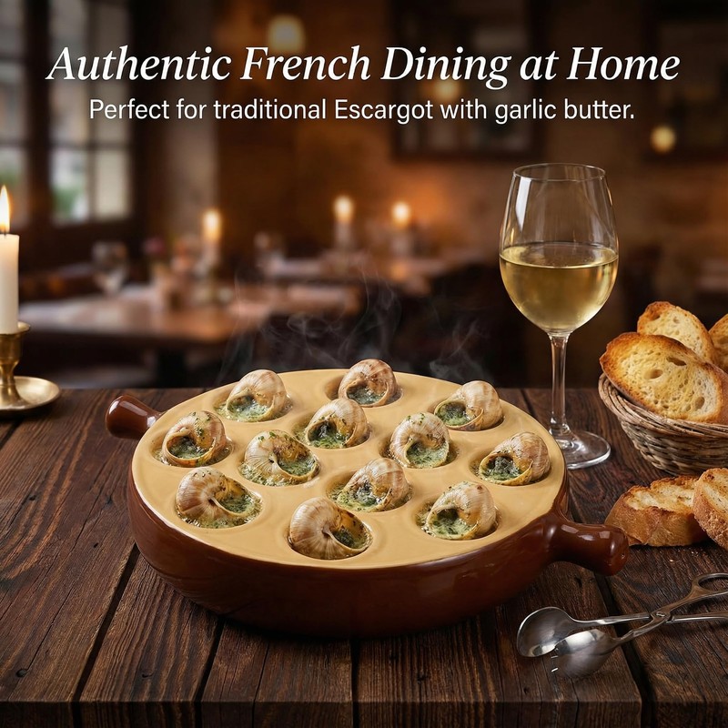 Hemoton Ceramic Escargot Baking Dish, 12 Holes Snail Plate with