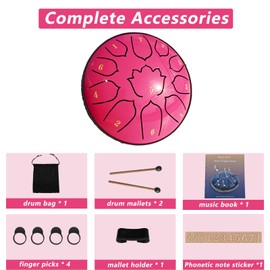 Rain Drum for Outside Garden, 6-Inch Steel Tongue Drum with 11 Notes, Percussion Instrument, Includes Soft Bag, Music Book, and Mallets, Ideal for Meditation, Yoga, and Relaxation