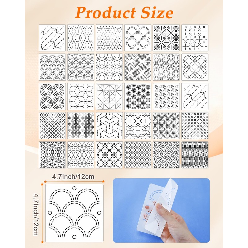 eZAKKA 51 Pack Blue Sashiko Kit with 30 Templates, 9