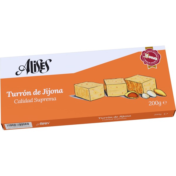 Alises Turrón de Jijona - Höchste Qualität - 100% natürlich - Mandeln und Honig, glutenfrei, laktosefrei - Nougat 200g (weich)