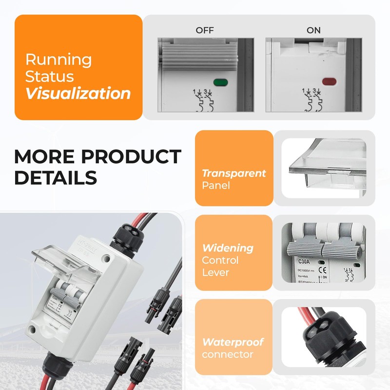 Pjerjzn Solar Panel Disconnect Switch 1000V 30A PV Disconnect Switch