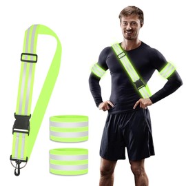 CAINCAY Reflector Belt, Reflective Strap with 2 Reflective Safety Bracelets, Adjustable Reflective Bands with Carabiner Hook, Elastic Reflective Wristband for Cycling, Hiking, Running