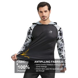 FOORSKI Rash Guard for Men UPF 50 Long Sleeve Fishing Hoodie Sun Protection Lightweight T Shirts Athletic Fishing Shirts Black M