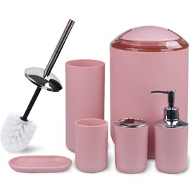 CERBIOR Bathroom Accessories Set 6 Piece Bath Ensemble Includes Soap Dispenser, Toothbrush Holder, Toothbrush Cup, Soap Dish for Decorative Countertop and Housewarming Gift (Blush pink-6pcs)