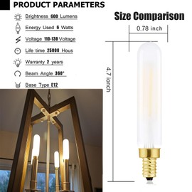 Leools E12 LED Bulb Dimmable 6W Equal Warm White 2700K Frosted Glass T6 E12 Candelabra Bulb 60 watt for Chandeliers,Ceiling Fan,Pendant,Wall sconces AC120V 600LM e12 Light Bulb 6Pack