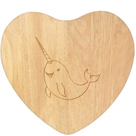 'Cute Swimming Narwhal' Wooden Heart Shaped Chopping/Cutting Board (WB00084384)