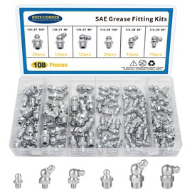 108 PCS SAE Hydraulic Grease Fittings Assortment, Grease Nipple Kit Standard With1/4, 1/8" Straight, 90 Degree, 45 Degree Angled