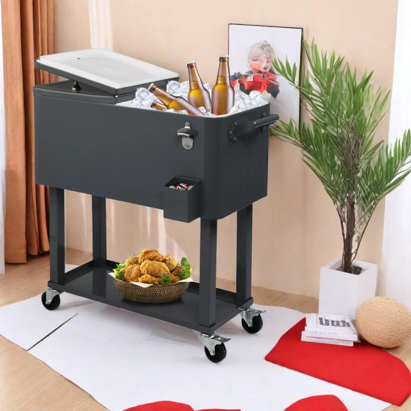 Jutoop 80QT Insulated Trolley - Dark Gray Plastic Rectangular Rolling