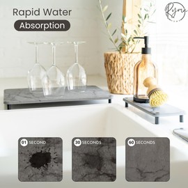 Stone Drying Mat for Kitchen Counter w/ Stone Drying Tray - Versatile Quick Dry Stone Dish Drying Mat w/ 8 Screw Legs - Diatomaceous Water Absorbing Stone Tray for Sink - Stone Kitchen Drying Mat