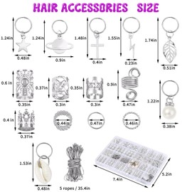 290 Pcs Hair Jewelry, Braid Jewelry Accessories Metal, Dreadlock Hair Accessories, Alloy Spiral Coil Hair Clips, Earrings, Rings and Jewelrys for Braids Cuffs Decorations for Girls Boys Unisex(Silver)
