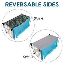 RIOUSSI Guinea Pig Hideout Hideaway Corner Fleece Toys Cage Accessories with Reversible Sides, Geo/Gray+Blue, 27"x14"x14"