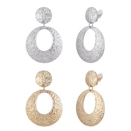 EVER FAITH 2 Pairs Matte Gold/Silver Statement Clip On Earrings for Women Ear No Hole Trendy Jewellery Gift