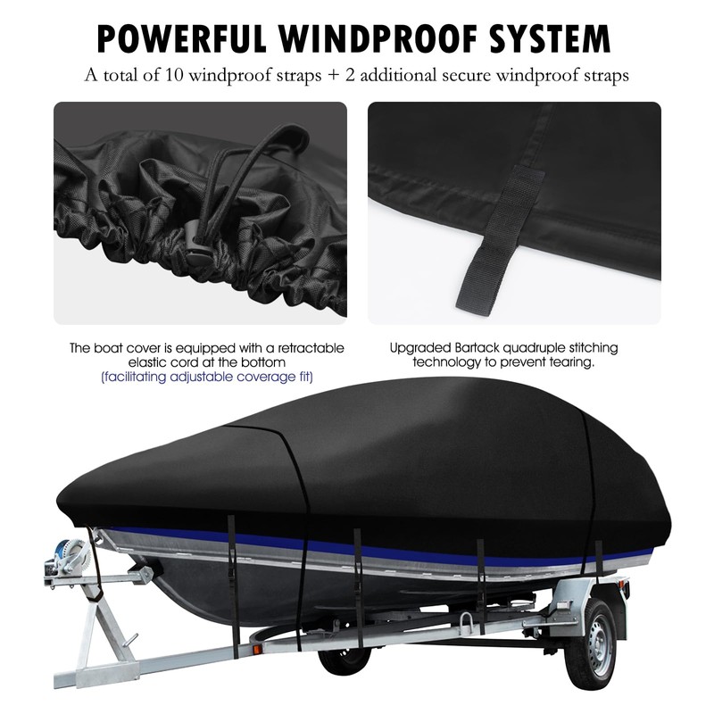 Heavy Duty Bass Boat Cover 900D, 21'2"-23' Marine Grade Waterproof