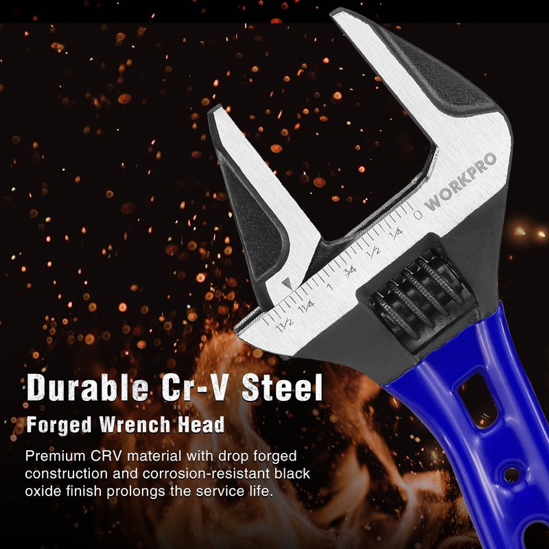 WORKPRO 6-Inch Stubby Adjustable Wrench, 1.5-Inch Extra Wide Jaw Opening