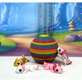 4pcs Mini Axolotl with Egg, 3D Printed Articulated Fidget Mini Axolotl, Colorful Axolotl Fidget Toy Fidget Toys for Autism/ADHD MA001-RBW1