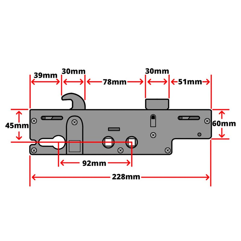 Ingenious Door Lock Gearbox Centre Case 45mm Backset 92pz