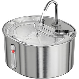 Qumox Stainless Steel Cat Water Fountain: 108oz/3.2L Automatic Pet Water Dispenser – Indoor Cat Drinking Fountain with Water Level Indicator – Cat Feeding & Hydration Solution