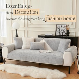 Upgrade Milky Velvet Super Soft Sofa Cover, L-Shape, U-Shape, 1/2/3/4-Seater Corner Couch Cover Set, Universal Non-Slip Sofa Protector, Throw, Protective Blanket for Living Room (Light Grey, 70 x 150