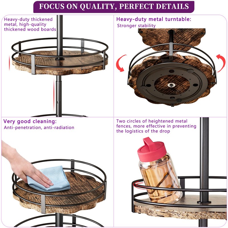 Heavy-Duty 3-Tier Lazy Susan Organizer, Adjustable to Different Heights, Countertop