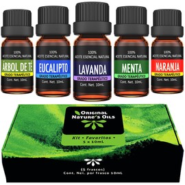 ORIGINAL NATURES OILS Kit de 5 aceites Esenciales para difusor y Aromaterapia (Lavanda, rbol de T, Eucalipto, Naranja, Menta, 5 x 10 ML)              