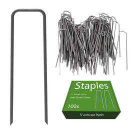 AAGUT Garden Stakes Pins, Landscape Staples 100 Pack 6 Inch 11-Gauge Black Lawn U Yard Stake for Dog Fence, Weed Barrier Fabric, Ground Cover, Irrigation Tubing Soaker Hose, Chicken Wire