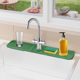 Kitchen Faucet Silicone Sink Splash Guard and Draining Mat Purest Peak (17.7 Inch, Green)