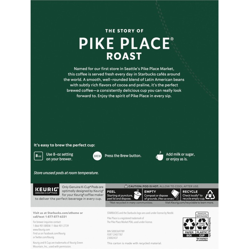 Starbucks K-Cup Coffee Pods, Medium Roast Coffee, Pike Place Roast