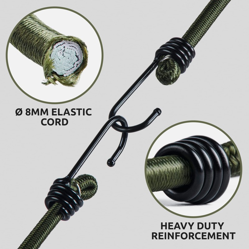 Pluvios Bungee Ropes with Hooks Heavy Duty Outdoor 10 Pack