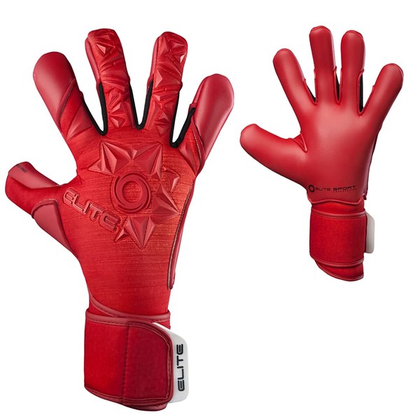 ELITE SPORT Keeper Gloves, ELITE NEO RED ELG-22802, No. 10, Soccer GK Gloves, Games, Practice, Amateur, Professional, Negative Cut, Speed Cut, Grip, Shock Absorption, Moisture-Proof, All Weather Conditions, Red
