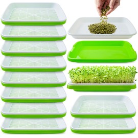 Pack 10 of Seed Sprouter Tray with Drain Holes,Seed Germination Trays Kit BPA Free Nursery Tray,Soil-Free Wheatgrass Tray Sprouter Microgreens Growing Kit (Green-10 Pack)