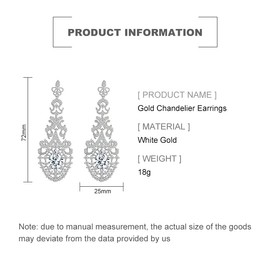 14K Gold Moissanite Chandelier Earrings for Women,Luxury Teardrop Crystal Long Drop Dangle Earrings,Fashion Jewelry Gift for Mom,Girlfriend,Wife (White Gold, 14K Gold)