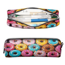Scribesense Colorful Donut Pattern Pencil Case,PU Pencil Pouch, Portable Pencil Bag, Multipurpose Pen Case for Study & Office