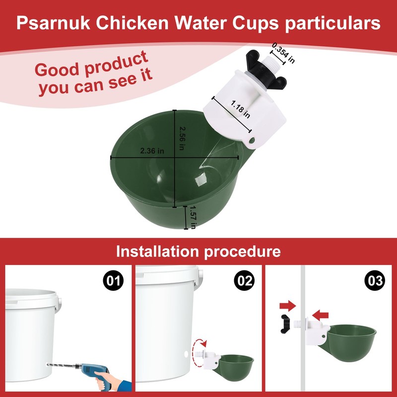 Psarnuk Chicken Waterer Cups (8 Pack/Green) - DIY Automatic Large