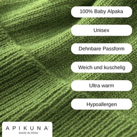 Apikuna® Alpaca Hat Made of 100% Finest Baby Alpaca Wool (Olive Green) - Knitted Hat for Men and Women - Warm Unisex Knitted Hats for Autumn & Winter - Soft & Warm Wool Hats, olive green