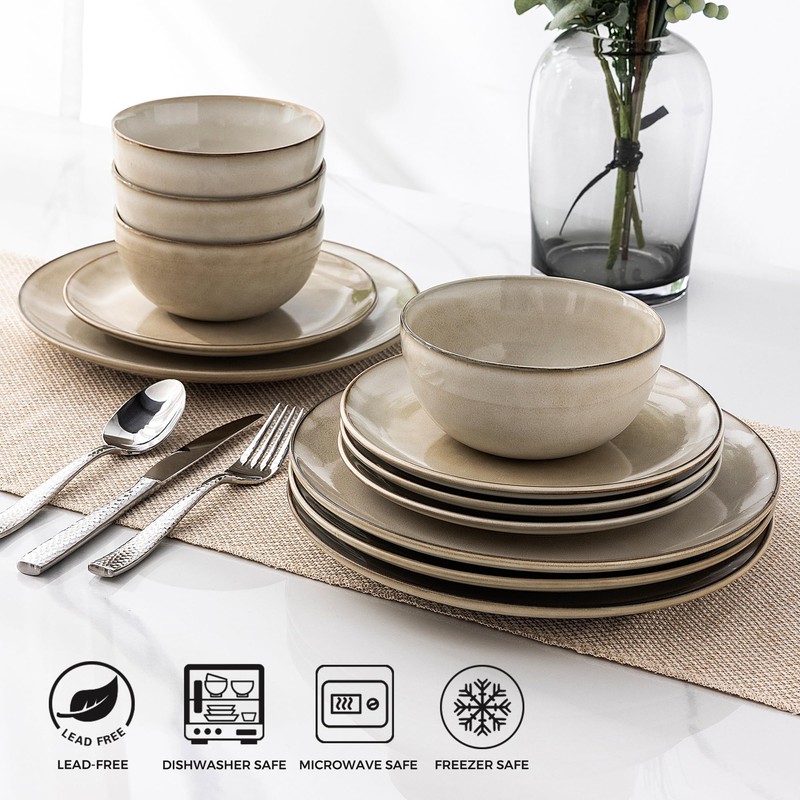 AmorArc Stoneware Dinnerware Sets for 4, 12 Pieces Handpainted Ceramic