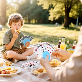 Playing Cards Holder for Little Hands, Multiple Layers Design for UNO Game Nights, Poker, Canasta, Spite Malice, Playing Card Accessories for Family Gatherings & Travel, Set of 4 Blue