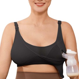 JOYNCLEON Wireless Hands-Free Pumping Bra, Adjustable with Extendable Straps and Hook Extender, Comfort Sleep Pumping & Nursing Bra Black