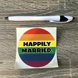 Prank HAPPILY MARRIED rainbow 3 Inch Circle Gay Bumper Sticker Rainbow Free Gift