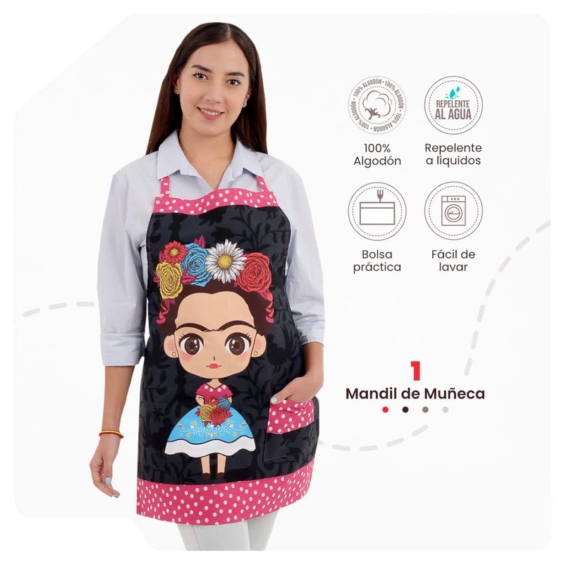 AMBORELLA, Mandil de Cocina Negro, Unisex, Set de 3 piezas